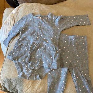 Carter's Blue Ribbed Polka Dot 2-Piece Matching Set (Pink Dots)